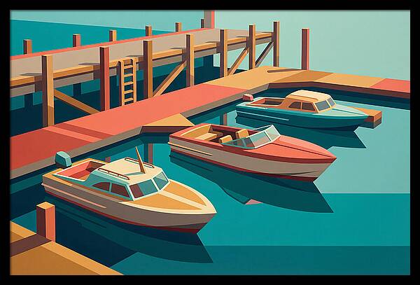 Docked Boats In Vibrant Colors