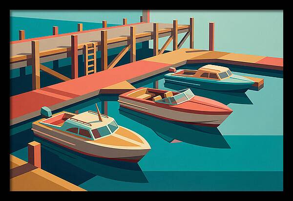 Docked Boats In Vibrant Colors