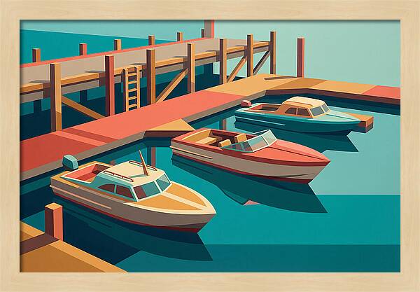 Docked Boats In Vibrant Colors