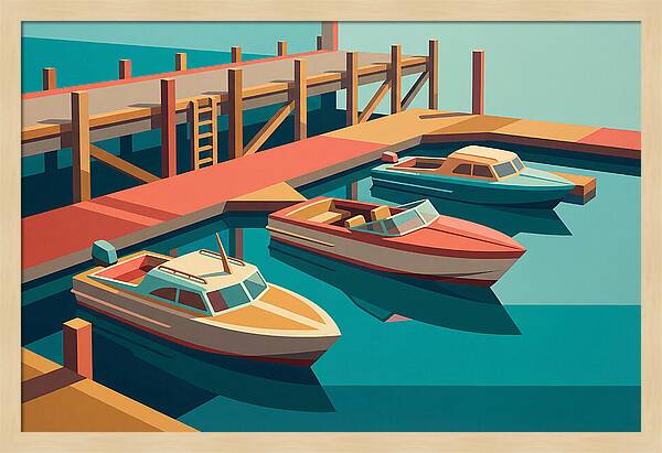 Docked Boats In Vibrant Colors
