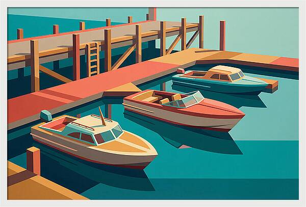 Docked Boats In Vibrant Colors