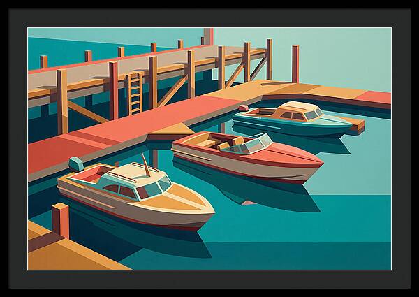 Docked Boats In Vibrant Colors