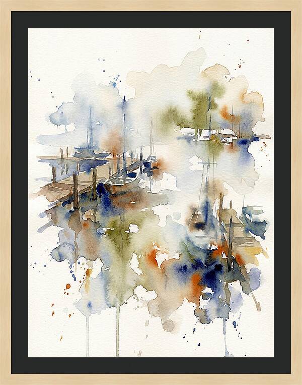 Docked Boats In Watercolor