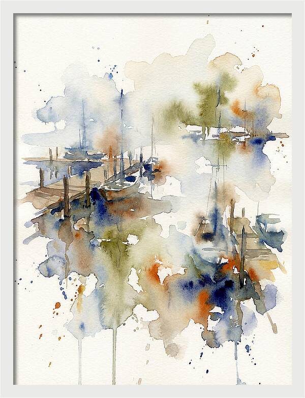 Docked Boats In Watercolor