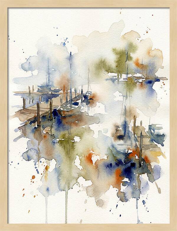 Docked Boats In Watercolor