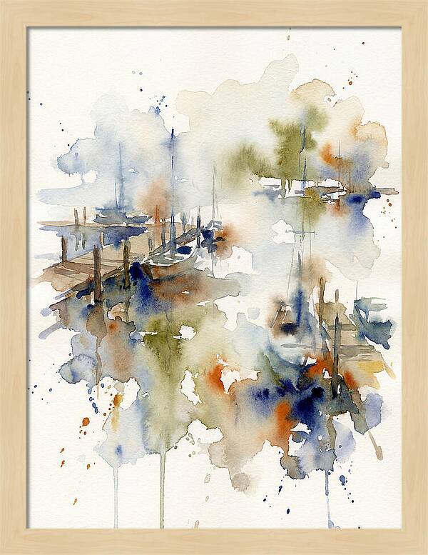 Docked Boats In Watercolor