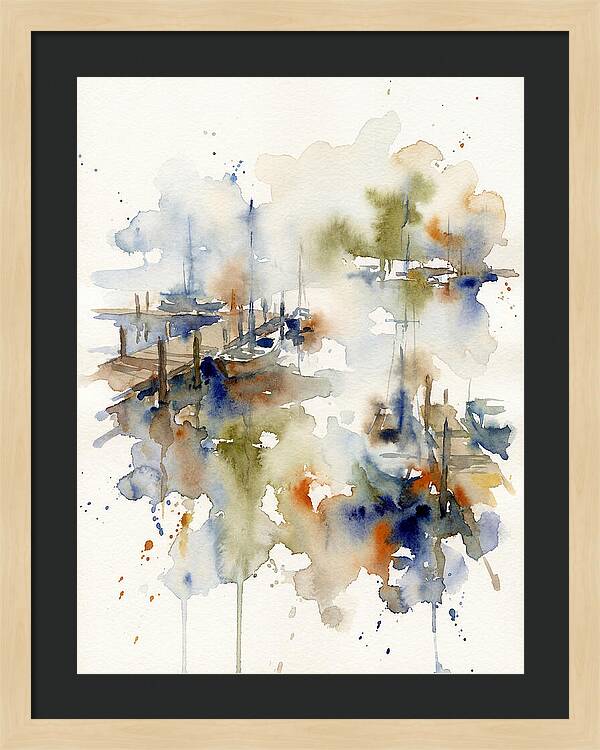 Docked Boats In Watercolor