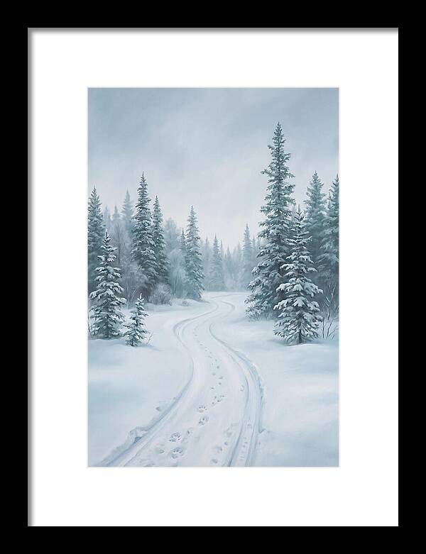 Dog Sled Trail Through Snowy Forest