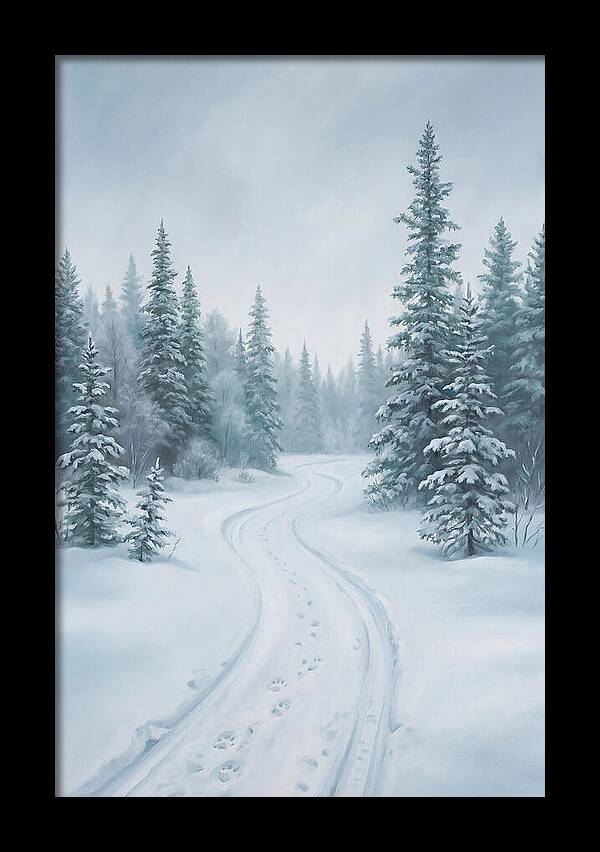 Dog Sled Trail Through Snowy Forest