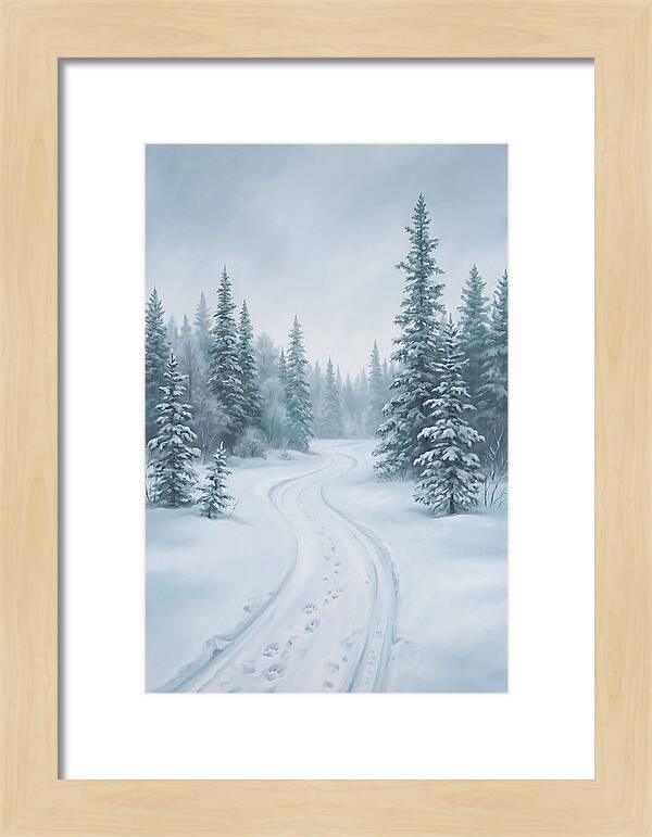 Dog Sled Trail Through Snowy Forest