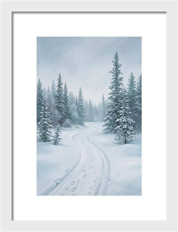 Dog Sled Trail Through Snowy Forest