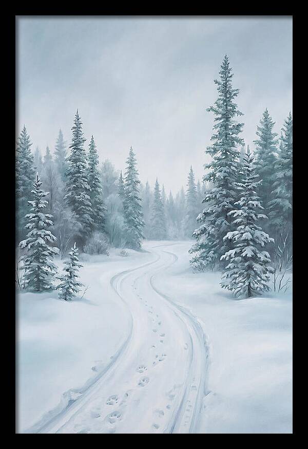 Dog Sled Trail Through Snowy Forest