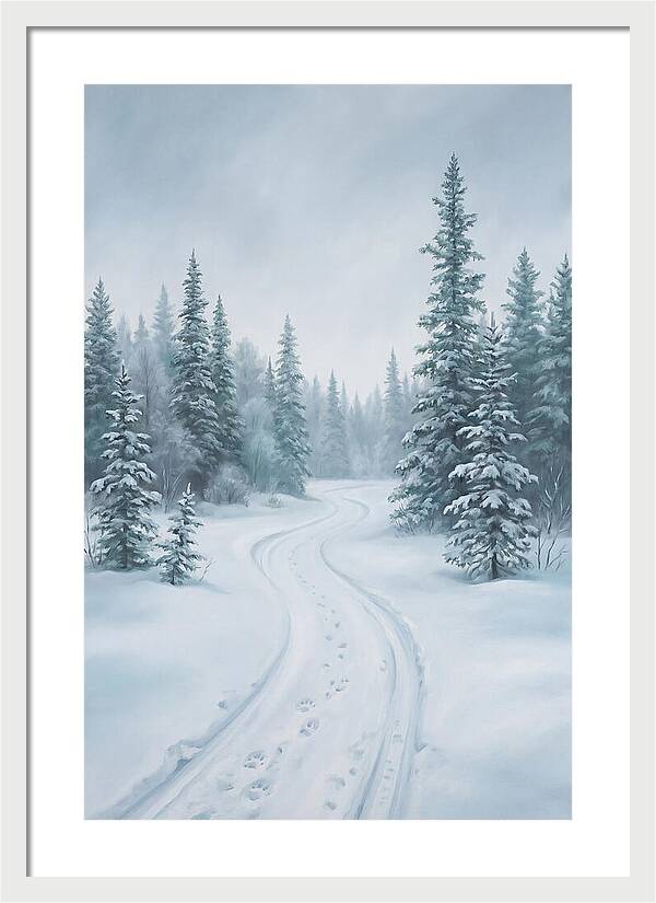 Dog Sled Trail Through Snowy Forest