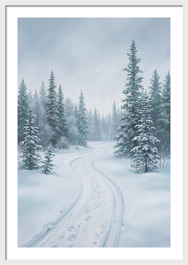 Dog Sled Trail Through Snowy Forest