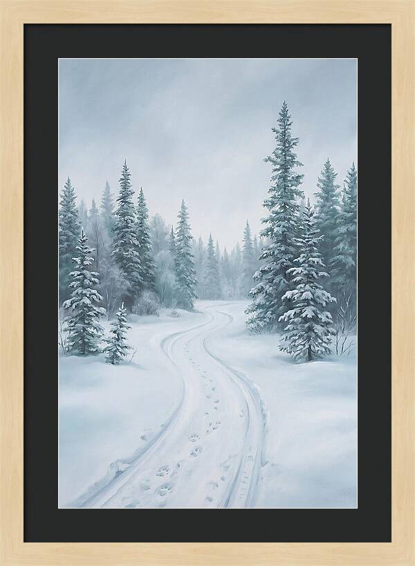 Dog Sled Trail Through Snowy Forest