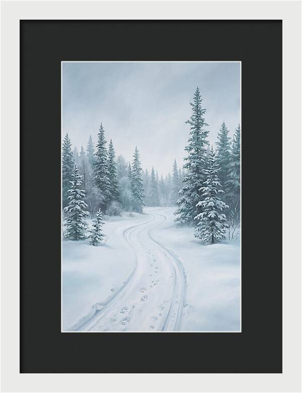 Dog Sled Trail Through Snowy Forest
