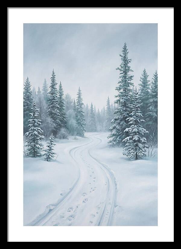 Dog Sled Trail Through Snowy Forest