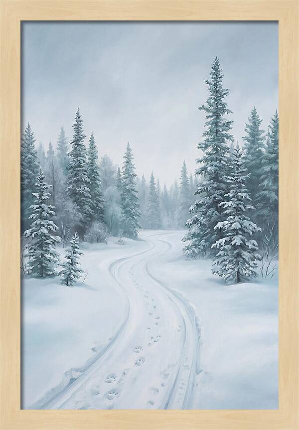 Dog Sled Trail Through Snowy Forest