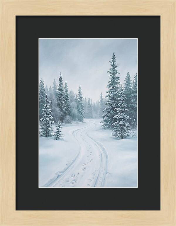Dog Sled Trail Through Snowy Forest