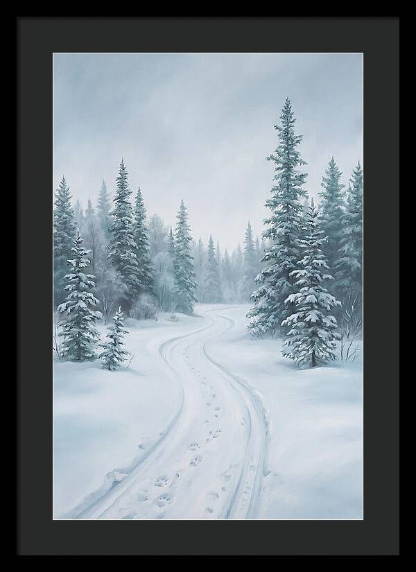Dog Sled Trail Through Snowy Forest