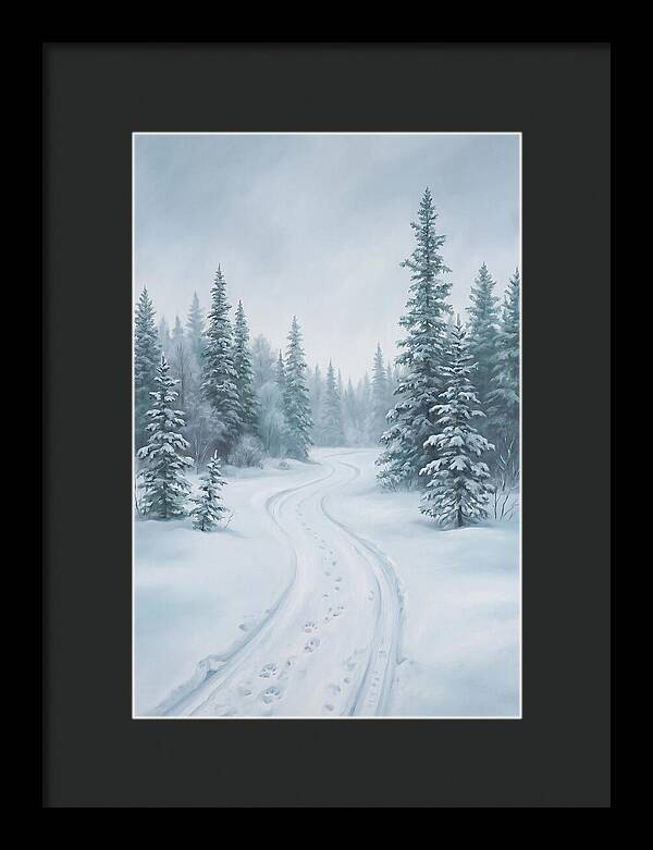 Dog Sled Trail Through Snowy Forest