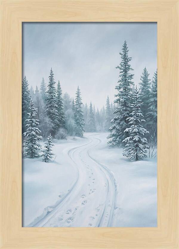 Dog Sled Trail Through Snowy Forest
