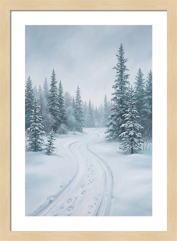 Dog Sled Trail Through Snowy Forest