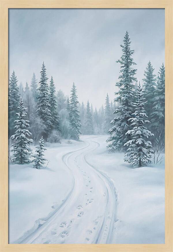 Dog Sled Trail Through Snowy Forest