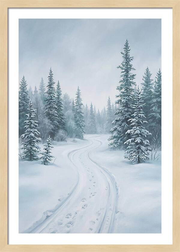 Dog Sled Trail Through Snowy Forest