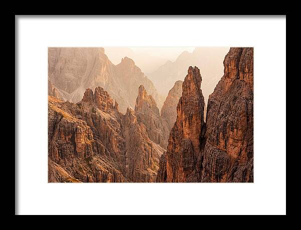 Dolomite Spires Bathed In Golden Light