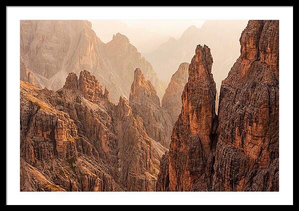 Dolomite Spires Bathed In Golden Light