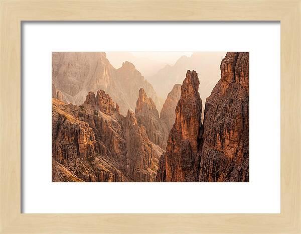 Dolomite Spires Bathed In Golden Light