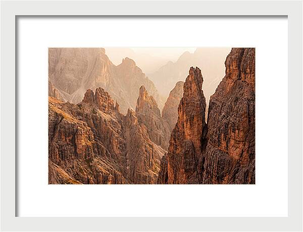 Dolomite Spires Bathed In Golden Light