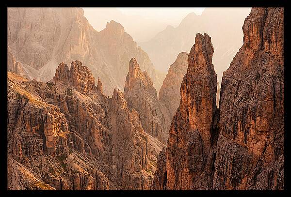Dolomite Spires Bathed In Golden Light
