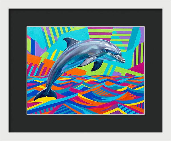 Dolphin Dancing Through Colorful Waves