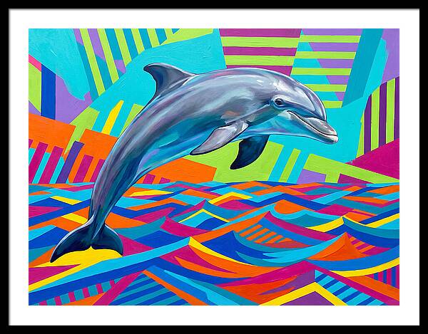 Dolphin Dancing Through Colorful Waves