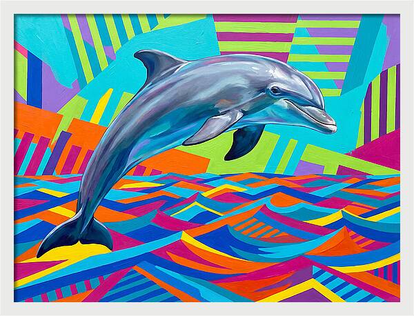 Dolphin Dancing Through Colorful Waves