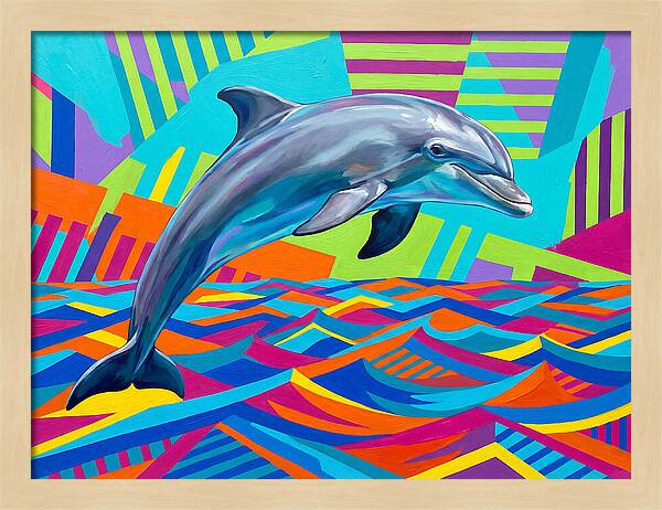 Dolphin Dancing Through Colorful Waves