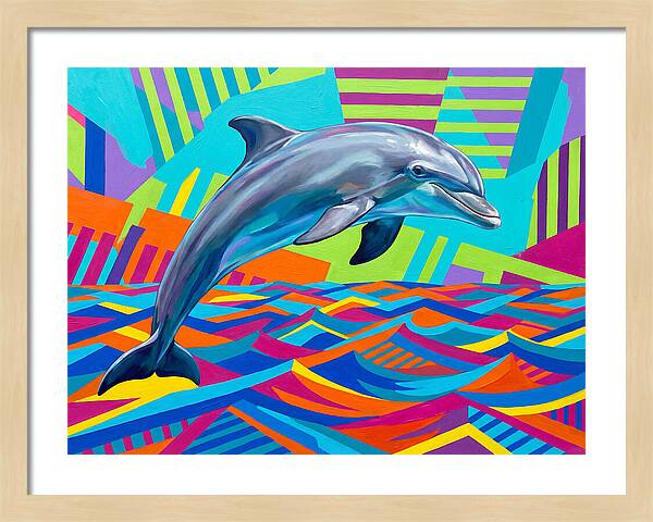 Dolphin Dancing Through Colorful Waves