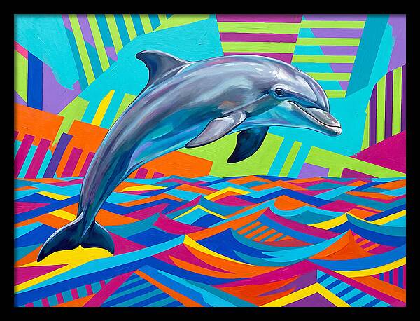 Dolphin Dancing Through Colorful Waves