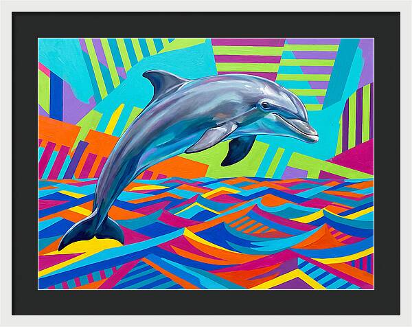 Dolphin Dancing Through Colorful Waves