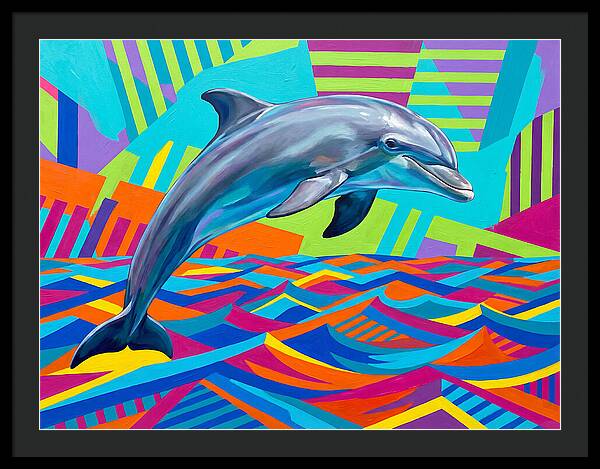Dolphin Dancing Through Colorful Waves