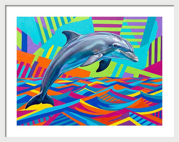 Dolphin Dancing Through Colorful Waves