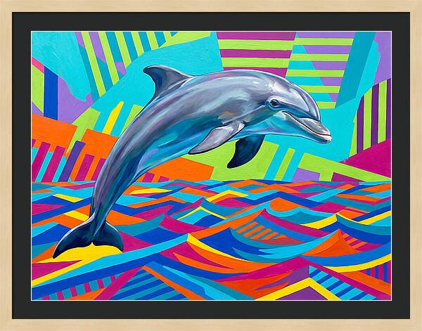 Dolphin Dancing Through Colorful Waves