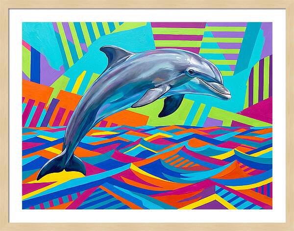 Dolphin Dancing Through Colorful Waves