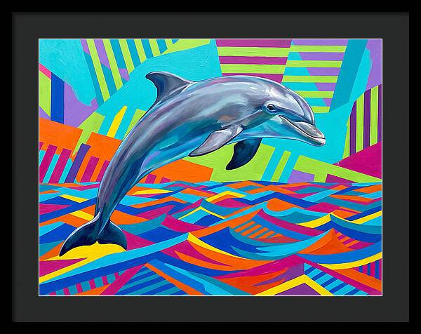 Dolphin Dancing Through Colorful Waves