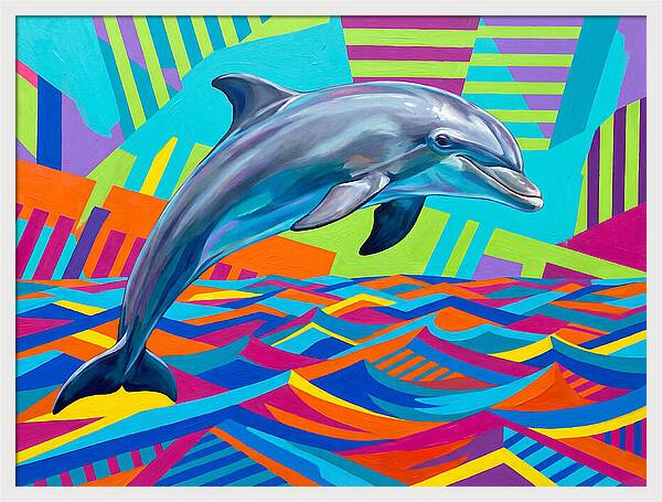Dolphin Dancing Through Colorful Waves
