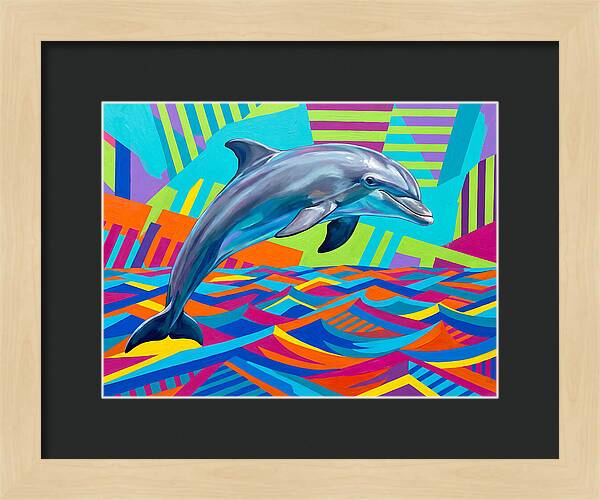 Dolphin Dancing Through Colorful Waves