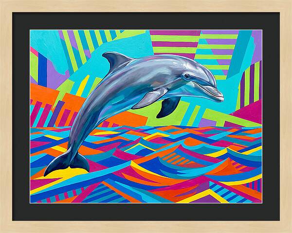 Dolphin Dancing Through Colorful Waves