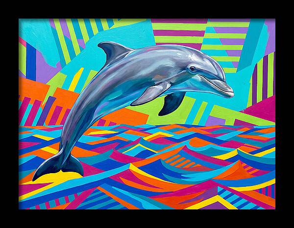 Dolphin Dancing Through Colorful Waves